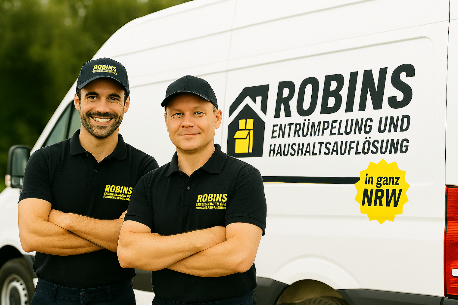 Das Team von Robins Entrümpelung vor dem Firmenwagen – professionell und freundlich